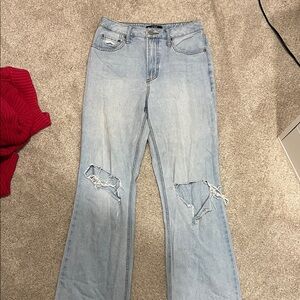 AFRM Light Blue Distressed Wide Leg Jeans
